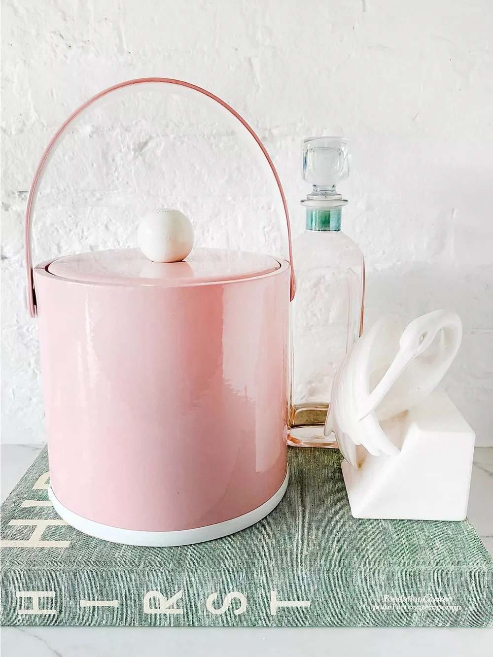 Pink Retro Ice Bucket with Handle and tray